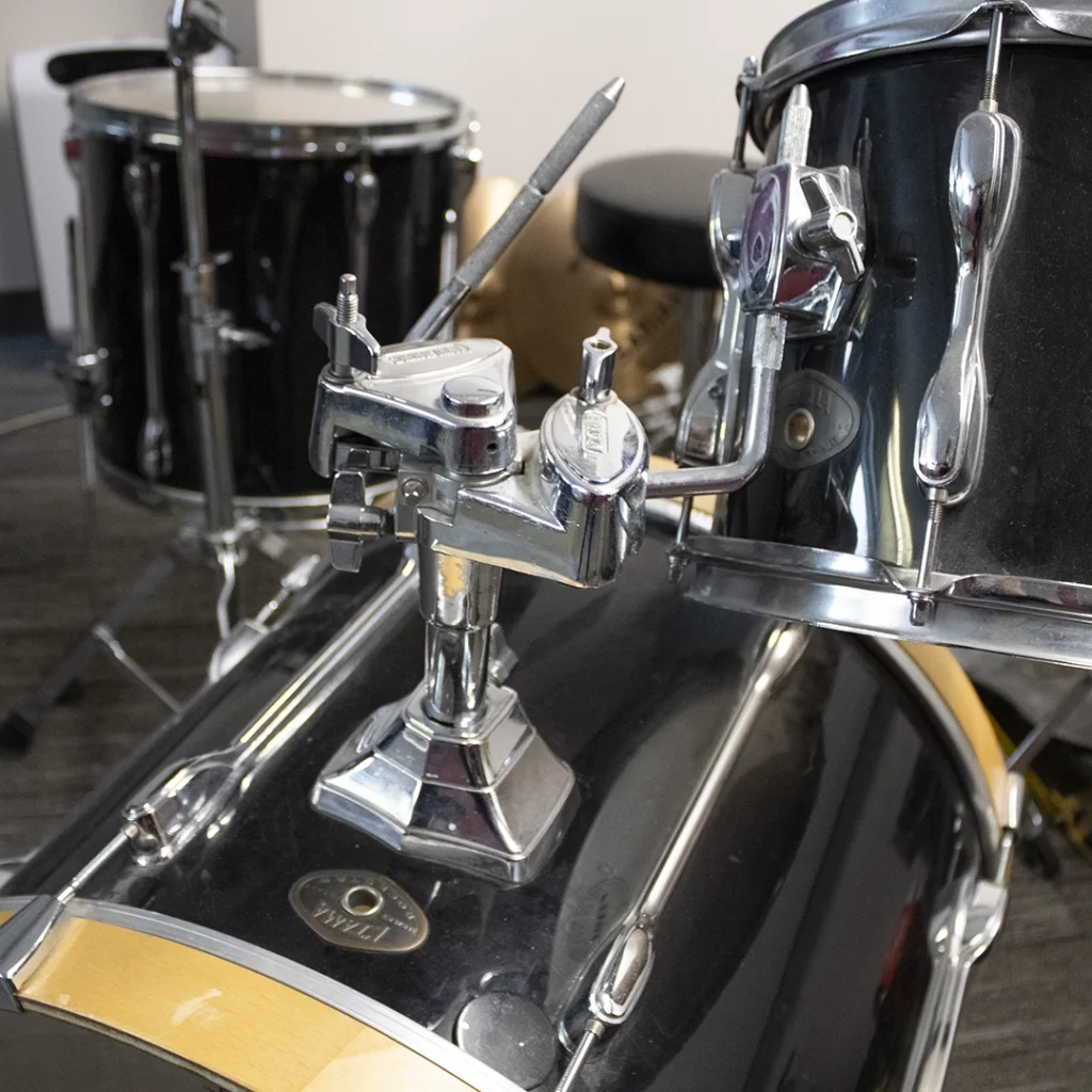 Drum kit in a studio at the Manitoba Conservatory of Music & Arts